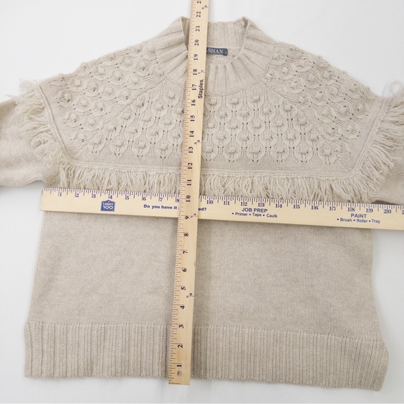Alashan Merino Wool Cable Knit Fringe Sweater Cream Size Small - Picture 10 of 13